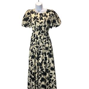 Moon River Women's Floral Print Side Tie Cut-out Tiered Shirred Midi Dress Small